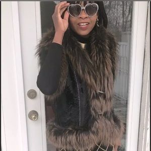 New Designer Angelo Danzi Black Russian broadtail & fox Fur Vest coat Jacket S-6